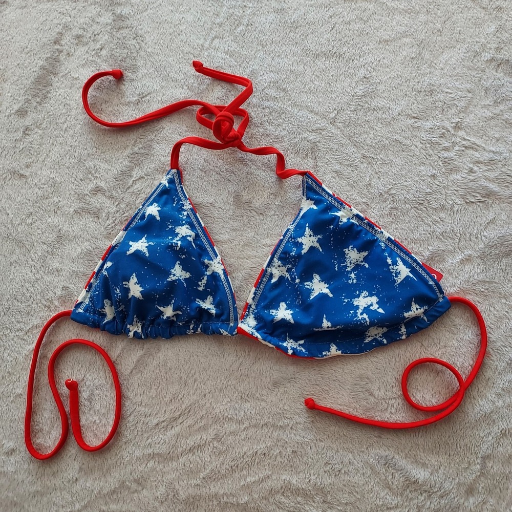 Reversible Stars Stripes Triangle Bikini Top Red Blue White Patriotic America S